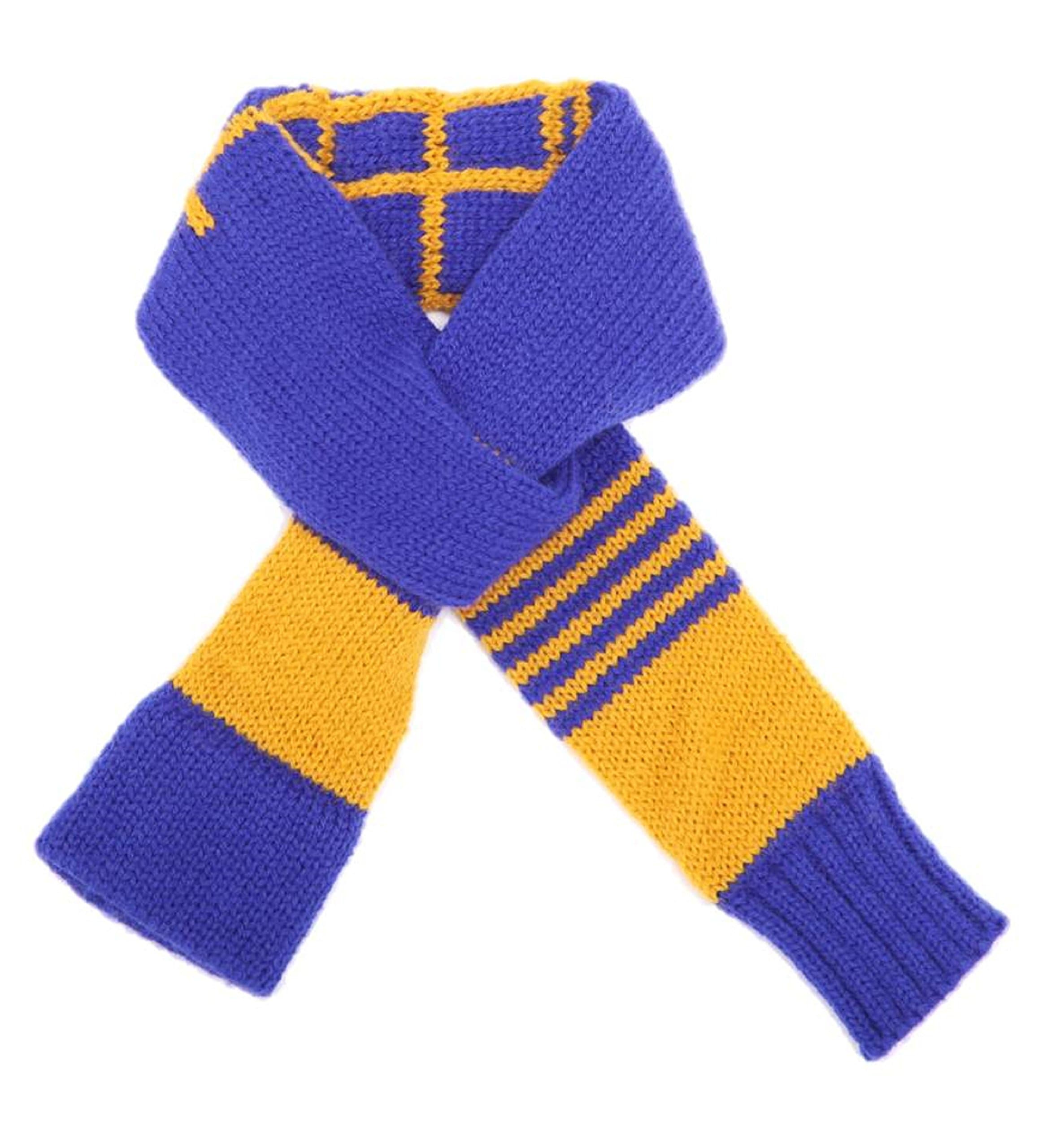 Orange Blinks Wool Knitting Starry Skyline Collection Scarf, Medium-Large, Cobalt Blue/Red/Yellow