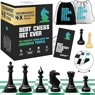 Chess Geeks Best Set Ever - New Modern Style Pieces - Board With XL 4X Quadruple Weighted Pieces - Travel for Adults Unique - Kids Set - 20 x 20 Inches