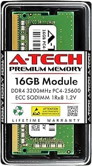 A-Tech 16GB DDR4 3200MHz PC4-25600 ECC SODIMM 1Rx8 Single Rank 1.2V 260-Pin RAM Memory Upgrade Module for Microserver, Workstation, and Networking Platforms