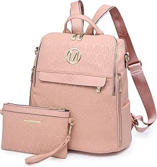MKP Fashion Women Backpack Purse PU Leather Convertible Medium Travel Shoulder Bags Handbag Purse 2 Pack, Pink (pink-1), M, Rucksack