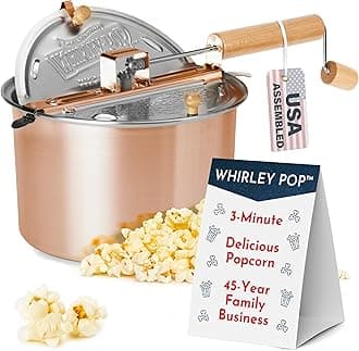 Original Whirley Pop Popcorn Machine – 3-Minute Stovetop Popcorn Maker, Home Movie Night, Movie Snacks, Game Night Snacks – Wabash Valley Farms – Stainless Steel Pot With Metal Gears – (Copper)