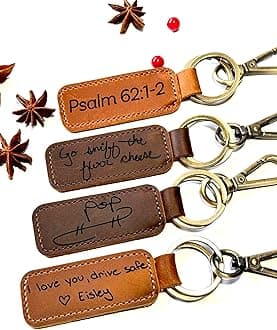 Personalized Handmade Leather Keychain – Custom Engraved Name or Logo, Genuine Crazy Horse Leather, Bronze Rings & Clasp – Durable Gift (1 Keychain)