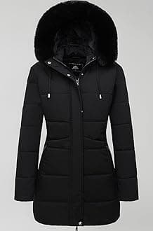 MOERDENG Women's Winter Puffer Coat Thicken Fleece Lined Down Jacket Waterproof Faux Fur Detachable Hooded Parka