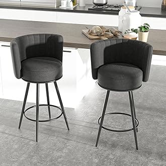 Bar Stools Set of 2, 27" Tufted Modern Counter Height Bar stools, Upholstered Barstools with Back & Footrest Metal Legs, Stools for Kitchen Island, Counter, Cafes, Dining Room (Dark Grey)