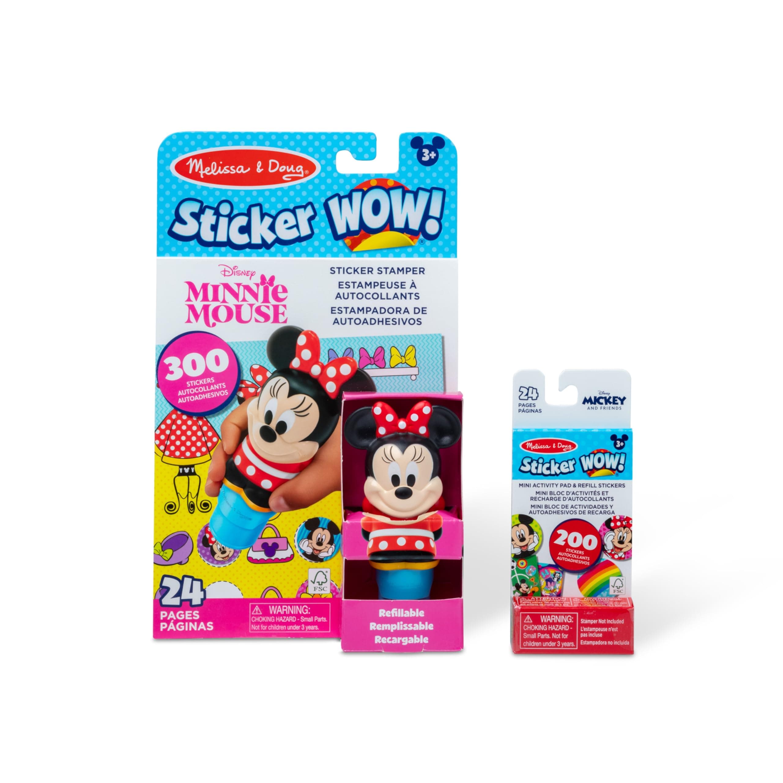 Sticker Wow!™ Disney Minnie Mouse Bundle: 24-Page Activity Book, Refillable Sticker Stamper, Mini Pad, 500 Stickers, Arts and Crafts for Kids Ages 3+