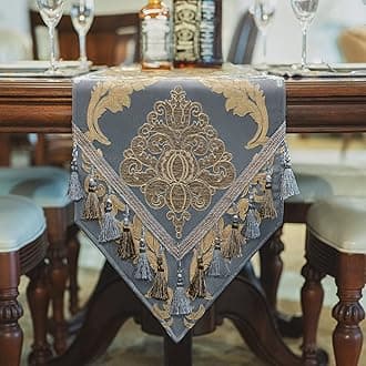 Table Runner with Tassels, Luxury Table Runner for Dining Room/Restaurant/Banquet/Festival Decoration (33x228cm, Grey Blue)