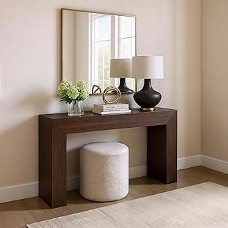 Grand Console Table, 56 Inch Solid Wood Modern Sofa Table, Narrow Entryway Table for Hallway, Behind The Couch, Living Room, Foyer, Walnut Wirebrush
