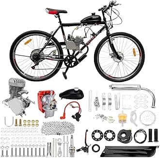 100cc Stroke Bicycle 2 Stroke Petrol Gas Engine Kit Petrol Bicycle Motor Conversion Complete Suitable For 26-28" V-Frame Bicycles Super Fuel Efficient (44 Tooth Sprocket)