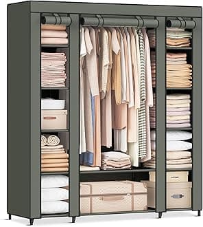 SONGMICS Closet Wardrobe, Portable Closet for Bedroom, Clothes Rail with Non-Woven Fabric Cover, Clothes Storage Organizer, 17.7 x 59.1 x 68.9 Inches, 12 Compartments, Sage Green ULSF003C02