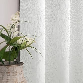 Off White Curtains 84 Inches Long for Bedroom Grommet Tone on Tone Design 3D Jacquard Embossed Damask Moroccan Pattern 50% Blackout Drapes for Living Room 84 Inch Length 2 Panels Set Cream