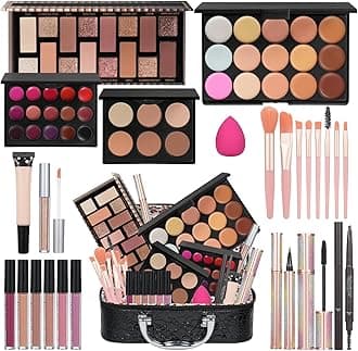 Makeup Kit For Girls Gift, Make up Kit For Women Full Kit Includes Sponge Eyeshadow Liquid Lipstick Concealer Eyeliner Eyebrow Makeup Bag