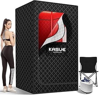 Upgraded Infrared Sauna Box for Relaxation,Detoxification,Portable Steam Sauna for Home with XL Steamer,Folding Chair,Multiple Layered Full Body Sauna Tent for Spa,Indoor,Outdoor,Gym-Black