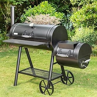 MFSTUDIO Heavy Duty Charcoal Wood Offset Outdoor Smoker Grill, Extra Large Charcoal Grill with Smoker Combo for BBQ Grilling, 941 SQ.IN.