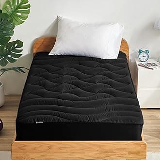 SLEEP ZONE Cooling Twin Mattress Topper for Single Bed, Premium Zoned Cool Mattress Pad Cover, Padded Mattress Protector Breathable Washable, Deep Pocket 8-21" (Black, Twin)