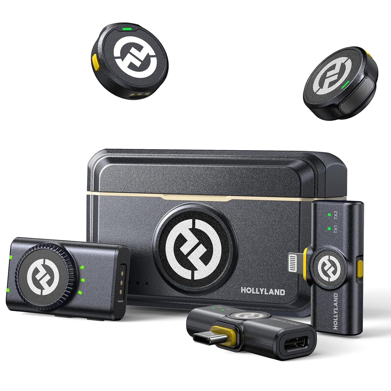 Hollyland Lark M2 Wireless Microphone for iPhone/Camera/Android/PC, 48kHz/24-bit High Fidelity Audio, 300m Range, Noise Cancelling, 40h Use, YouTube, Vlog, Streaming (2TX + 3RX + Charging Case)