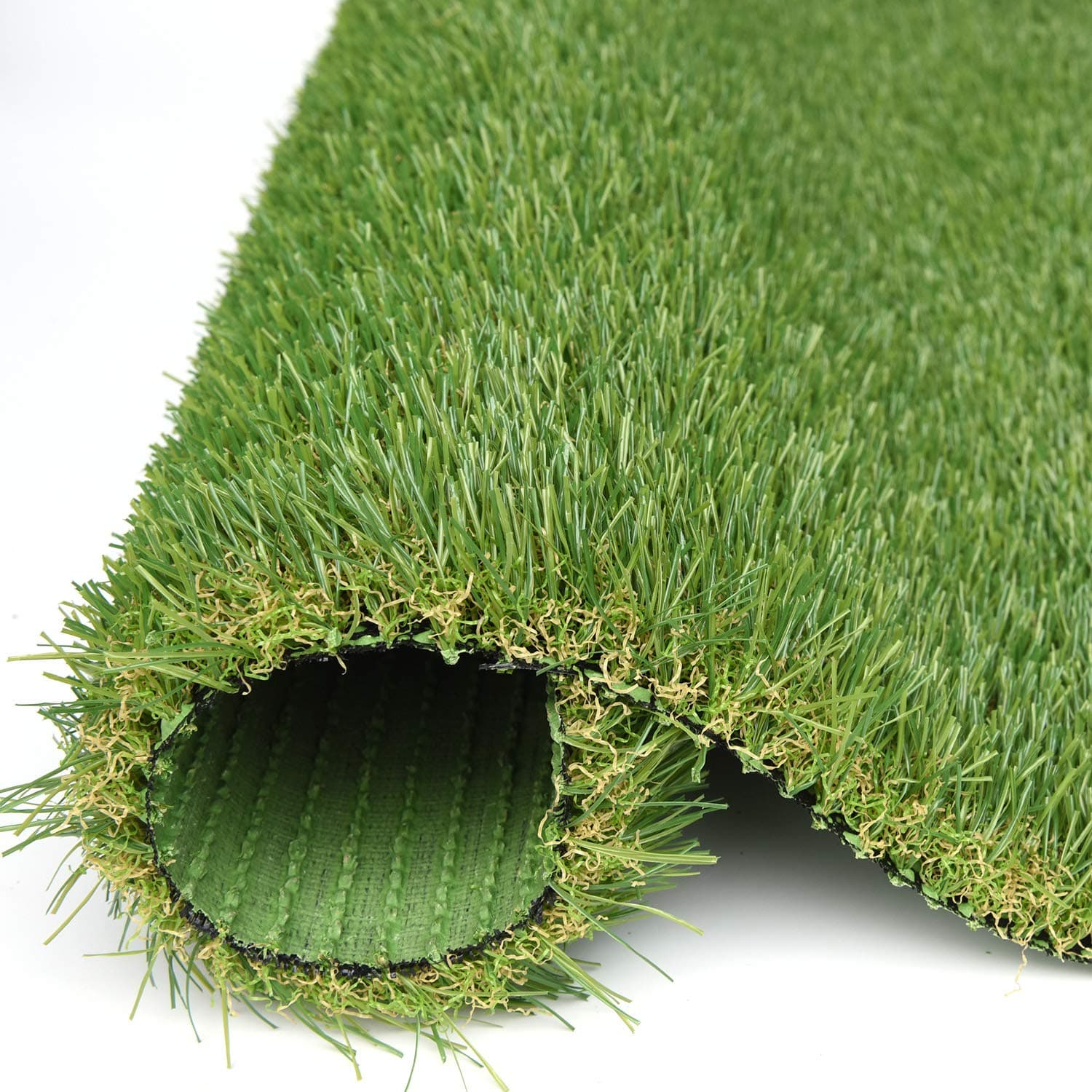 RoundLove Artificial Grass Turf, 4 Tone Synthetic Grass Patch Mat w/Drainage Holes, Lush & Hard Pet Turf Astroturf Rug, Fake Turf for Indoor & Outdoor Decor