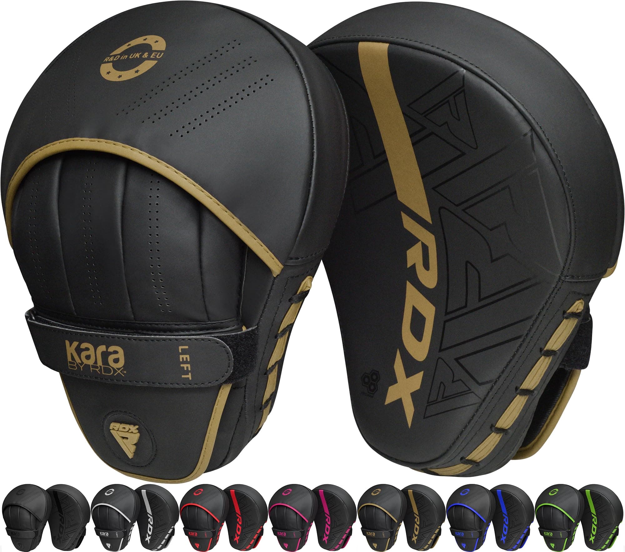 Boxing Pads Curved Focus Mitts, Maya Hide Leather Kara Hook and jab Training Pads, Adjustable Strap Ventilated, MMA Muay Thai Kickboxing Coaching Martial Arts Punching Hand Target Strike Shield