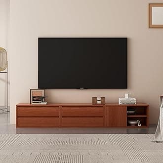 MUSEHOMEINC TV Stand for TVs up to 75'',Modern TV Cabinet Entertainment Center,3 Storage Cabinets,Wood Media Console with Storage Drawers for Living Room Walnut (1, 3 Modular Combination cabinets)