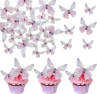Ephlyn 72Pcs Edible 3D Butterfly Cupcake Toppers Cute Butterfly Picks Realistic 3D Butterfly Cupcake Decorations for Butterfly Theme Baby Shower Bridal Shower Birthday Decorations Purple
