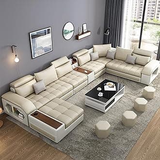 Furnista Modern Luxury 7 Seater Modular Fabric Sofa Furniture Set Multifunctional Living Room Home Corner Couch U Shaped Sectional Sofa (Beige)
