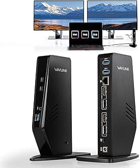 - WAVLINK USB 3.0 and USB-C Universal Laptop Docking Station with 65W, Dual Monitor Docking Station for Windows or Mac, 4K HDMI (2 HDMI,2 Display Ports,3 USB-A, 2 USB-C, Ethernet, Audio&Mic)