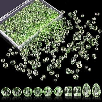 Crystal Beads, 600 Pcs Glass Beads, Assorted Crystal Beads for Jewelry Making, Rondelle Jewelry Beads with Container Box, Glass Beads Bulk for DIY Necklace Bracelet Earring(4/6/8mm, Green))