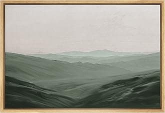 SIGNFORD Framed Canvas Wall Art Monochromatic Green Mountains and Valleys Landscape Wilderness Oil Painting Impressionism Traditional Scenic for Living Room, Bedroom, Office - 16x24 inches