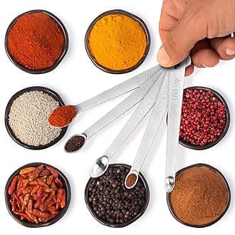 5 Pcs Mini Measuring Spoons Set - Stackable Design, 1/4, 1/8, 1/16, 1/32, 1/64 TSP Sizes, Flat Handle Metal Measuring Spoons Made of Durable Stainless Steel for Cooking, Baking & Small Kitchen Tasks