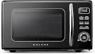 Galanz GLCMKZ09BKR09 Retro Countertop Microwave Oven with Auto Cook & Reheat, Defrost, Quick Start Functions, Easy Clean with Glass Turntable, Pull Handle, 0.9 cu ft, Black