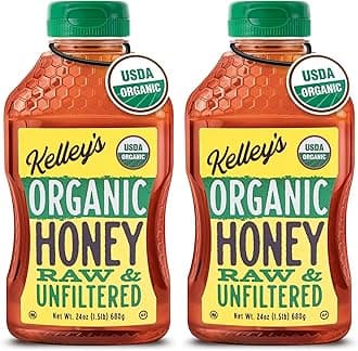 Kelley's 100% Organic Raw & Unfiltered Honey, USDA Certified, 24 Oz – All Natural, Flavor-Rich Honey for Fruits, Yogurt, Smoothies, Acai Bowls, Tea – Natural Sugar Substitute (Pack of 2)