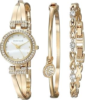 Women's AK/1868GBST Swarovski Crystal-Accented Gold-Tone Bangle Watch and Bracelet Set