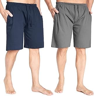 Mens Pyjama Shorts - Comfy Lounge Shorts with Pockets Pack of 2 (M, Charcoal/Navy)
