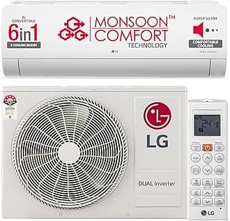 LG 2.0 Ton 3 Star DUAL Inverter Split AC (Copper, AI Convertible 6-in-1 Cooling, 4 Way Swing, HD Filter with Anti-Virus Protection, TS-Q24ENXE, White)