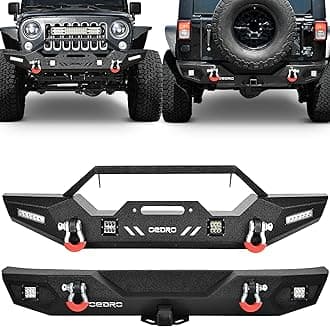 OEDRO Front & Rear Bumper Compatible for 2007-2018 Jeep Wrangler JK & Unlimited, Rock Crawler Bumper w/Winch Plate Mounting & LED Lights & Hitch Receiver
