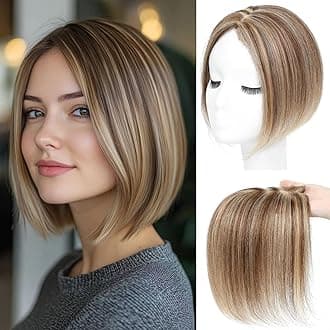 Hair Toppers for Women Real Human Hair， 360°3D Cover Toppers Hairpieces for Women with Thinning Crown Wispy Clip in Bangs Realistic Scalp Hairline (P4/27, Side Bangs)