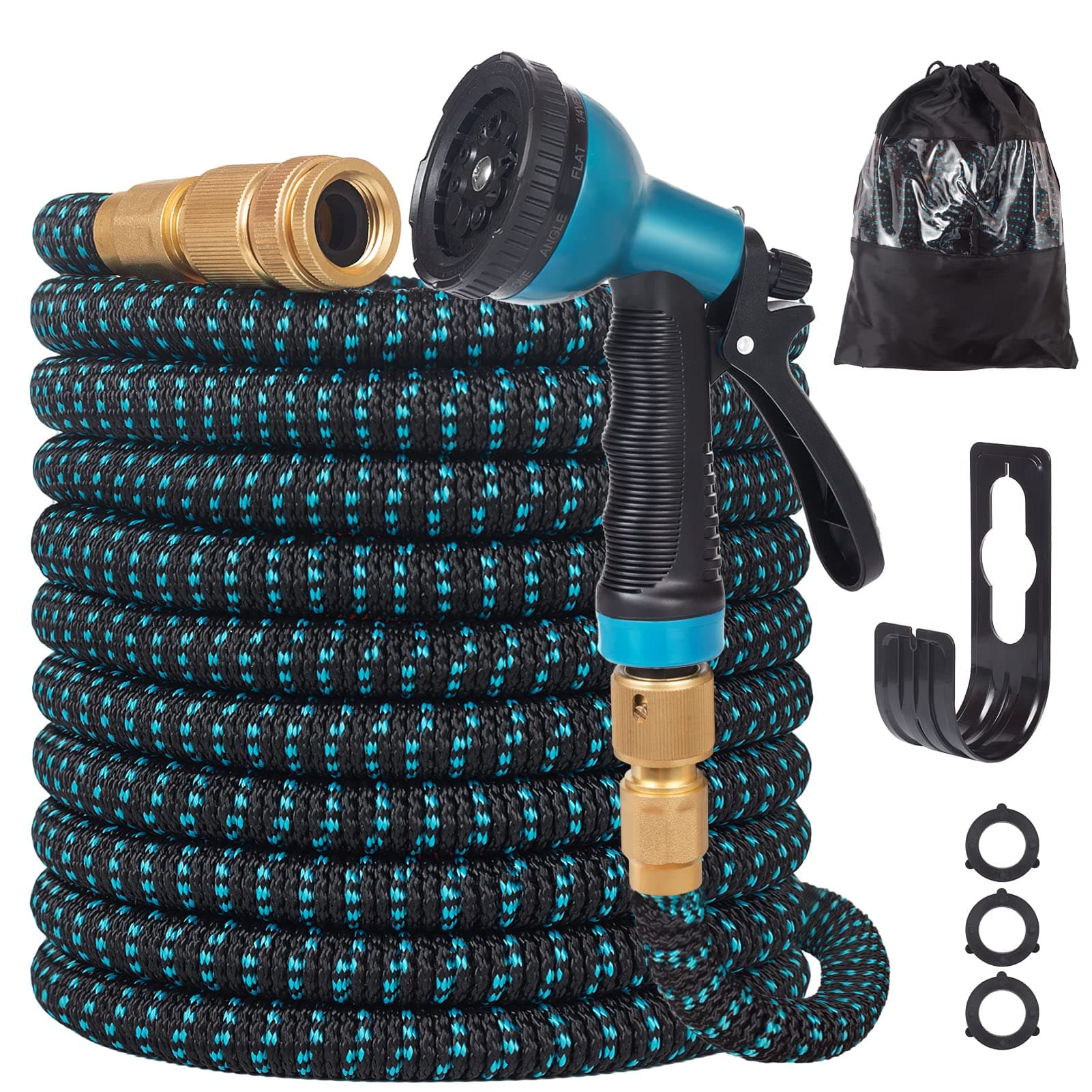– Expandable Garden Hose 100ft - Expanding Water Hose with 10 Function Nozzle, 4 Layer Latex and 3/4'' Solid Brass Fitting, Easy Storage Garden Water Hose