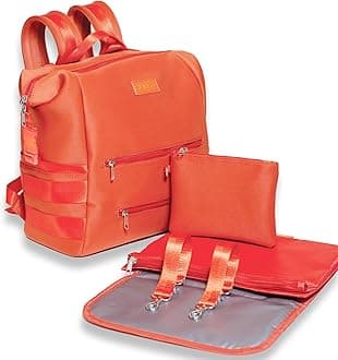 Lightweight Diaper Bag Backpack, Water-resistant Neoprene Bag With Changing Pad, Stroller Straps, Wet Bag and Pouch, Rust, L, Minimalist Earth Tone Neoprene Backpack