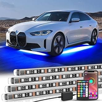 4Pcs Aluminum Underglow Neon Accent Strip Lights 396 LEDs RGB Door Assist Multi Color DIY Sound Active Function Music Mode with APP and Remote Control Underbody Light Strips for Car Truck RV