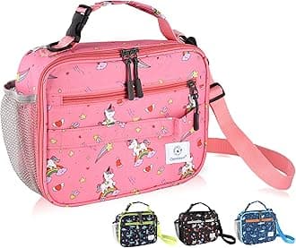GenteenInsulated Lunch Bag with Shoulder Strap, Kids Prints Lunch Bag Double Zipper & Side Pocket Kids Lunch Bag,Sturdy Soft Bag & Cooler Bag Back to School for Girls, Boys - Star