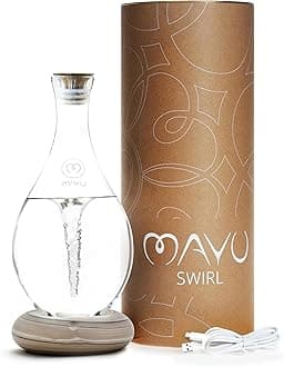 MAYU Swirl Structured Water Carafe - Innovative Vortex Technology Handblown Pitcher. Post Reverse Osmosis Filter Aerating Water Dispenser Stand 1.5 Liter| 51 Oz Dining Glass Jug Design (Earth Base)