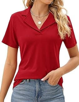 Rapbin Women's Polo Shirts Lapel Collar V Neck Short Sleeve Blouse Dressy Casual Tunic Tops