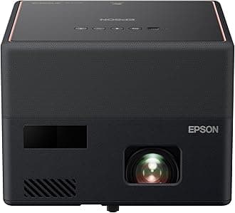 EpiqVision Mini EF12 Smart Streaming Laser Projector, HDR, Android TV, Movies, Family Gaming, Portable, sound by Yamaha, 3LCD, Full HD 1080p, 1000 lumens Color & White Brightness Bluetooth Black