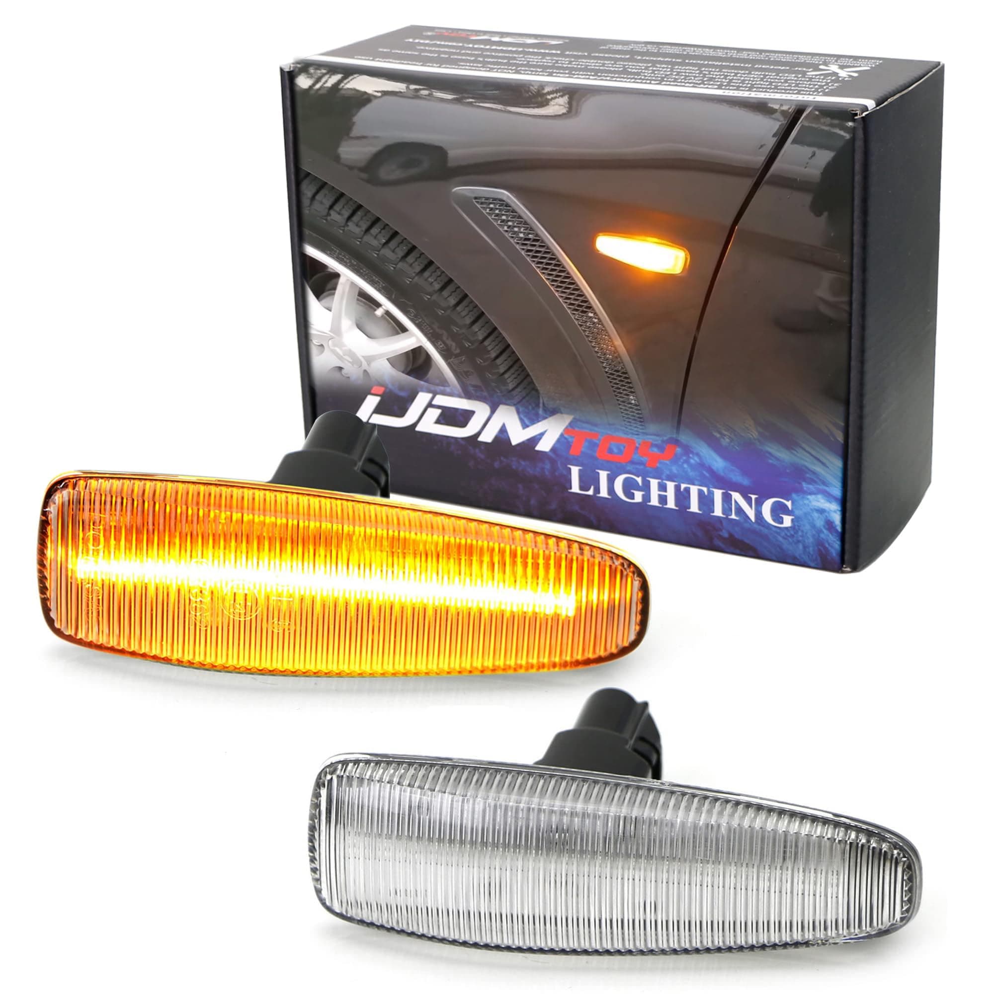 iJDMTOY Clear Lens Amber Full LED Front Side Marker Lights Compatible With Mitsubishi Lancer Evo X Mirage Outlander Sport, Powered by 36-SMD LED, Replace OEM Sidemarker Lamps