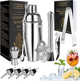 LIVEHITOP Cocktail Shaker Set, 12 Pieces Cocktail Making Set with 750 ML Cocktail Shaker Professional Bartender Kit for Bar, Party, Home