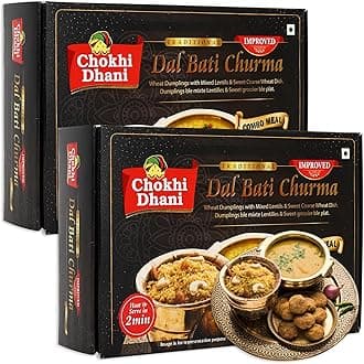 Chokhi Dhani Ready to Eat Dal Bati Churma, Rajasthani Food, Just Heat and Eat, (Pack of 2, 500g Each)