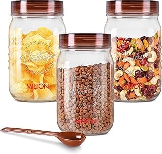 MILTON Vintage Pet Jar Set of 3, 750 ml Each, Transparent | Food Grade | Air Tight | BPA Free | Food Storage Container for Kitchen