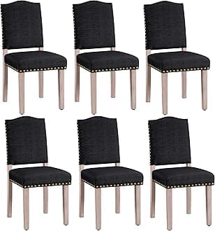 Yaheetech Dining Chairs Set of 6 Modern Kitchen Chairs with Nailhead Trim and Upholstered Seat for Home, Living Room, Kitchen, Black