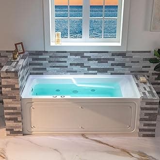 WOODBRIDGE60" Alcove Acrylic Rectangular Whirlpool Heated Jetted Tub in White with Left Drain, Chrome pop-up Drain Included BS6030L