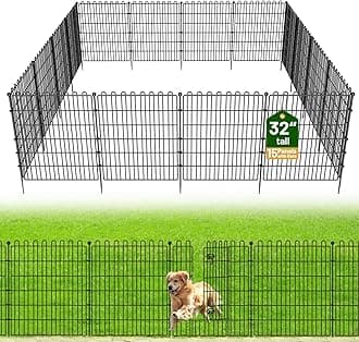 15 Panels No Dig Decorative Garden Fence with Gate for Yard, 32 in(H) X 35.4 ft(L) Animal Barrier Fencing for Outdoor Dog, Metal Portable Garden Fences for Borders, Pets, Landscape, Temporary Fence