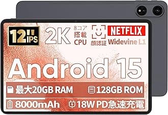 (2K Screen 12 Inch Android 15) COLORROOM A30MAX Tablet Android 15, 2K IPS Screen Widevine L1 Compatible, T615 8 Core CPU, 1.8 Ghz, 20 GB + 128 GB + 1TB TF Expansion, 8000 mAh + USB-C + 18W Rapid